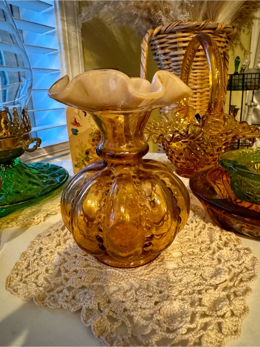 Amber Ruffled Melon Vase